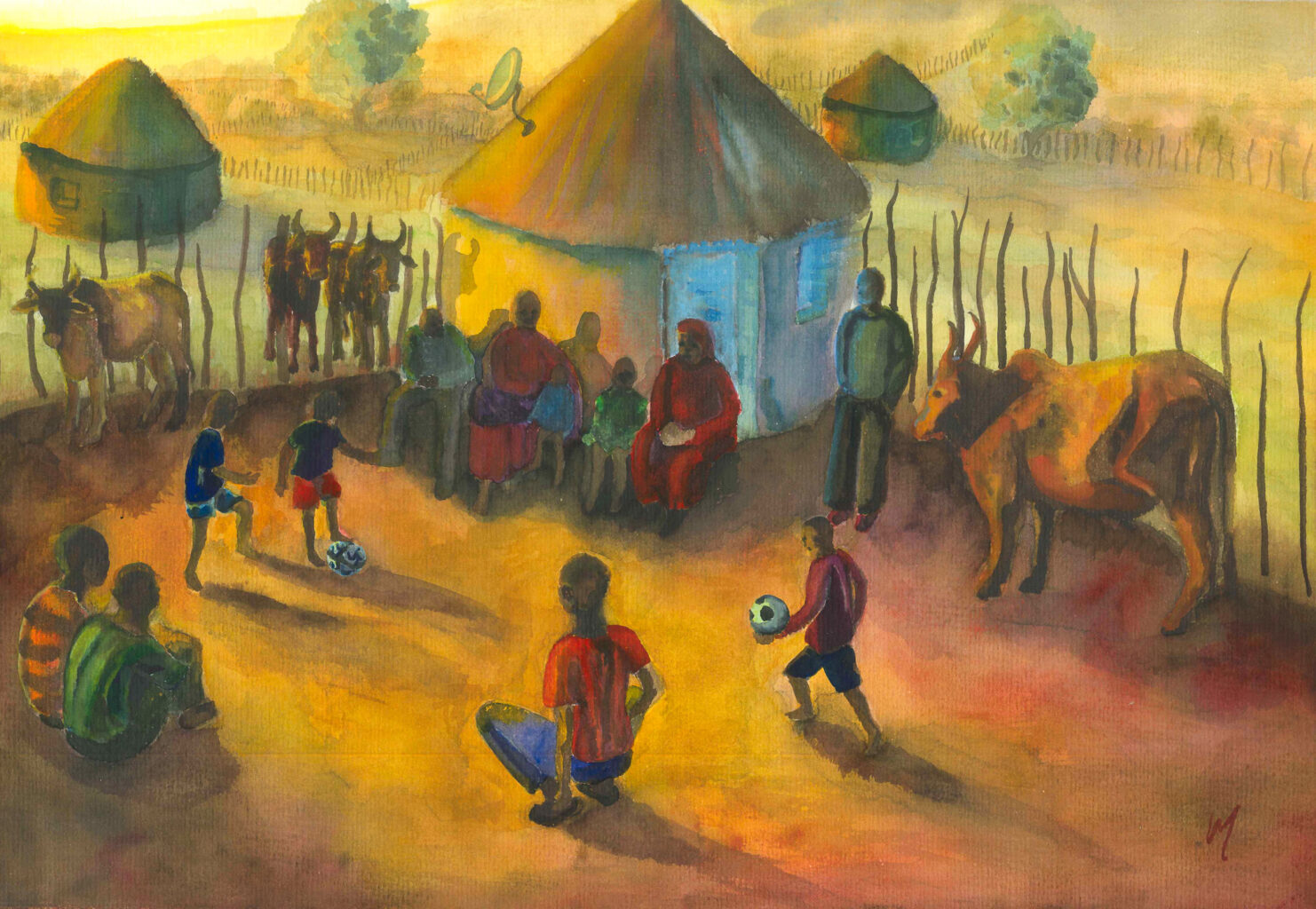 Cultural szene in South Africa in watercolours