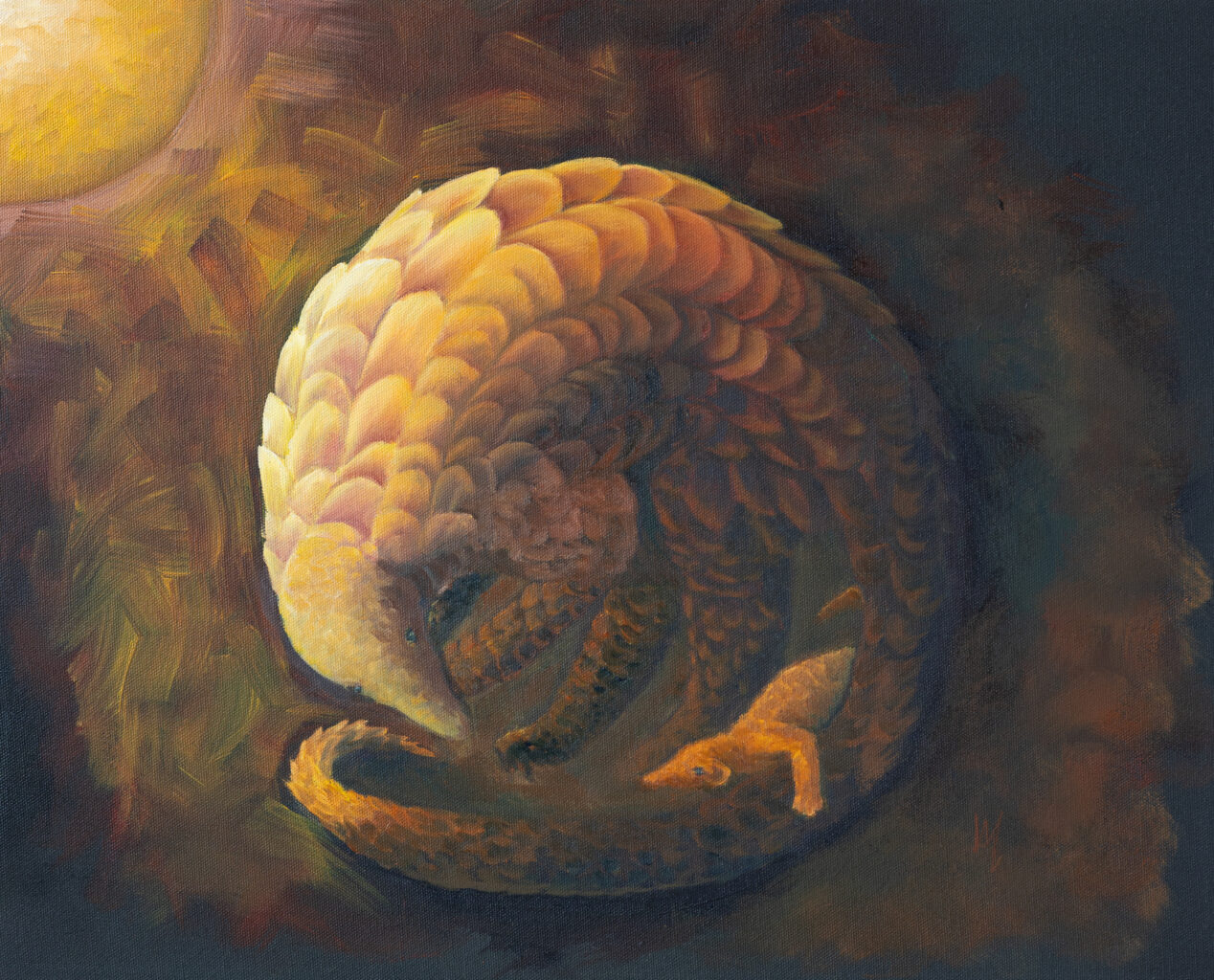 Pangolin with baby in oils