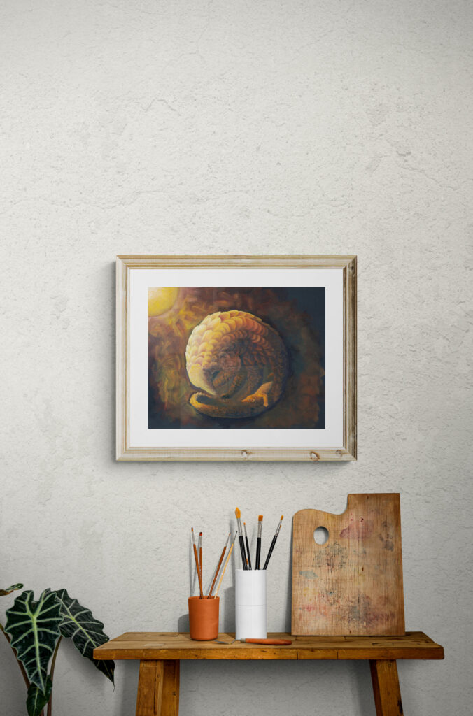 Pangolin with baby in oils