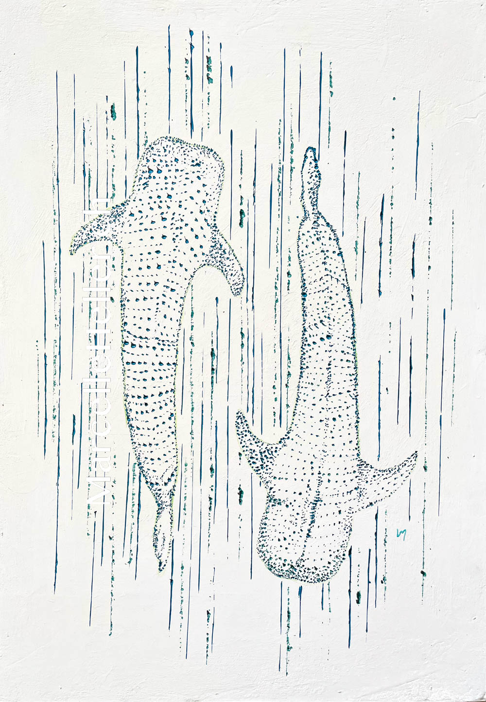 whispers of the deep, oilpainting with beach sand